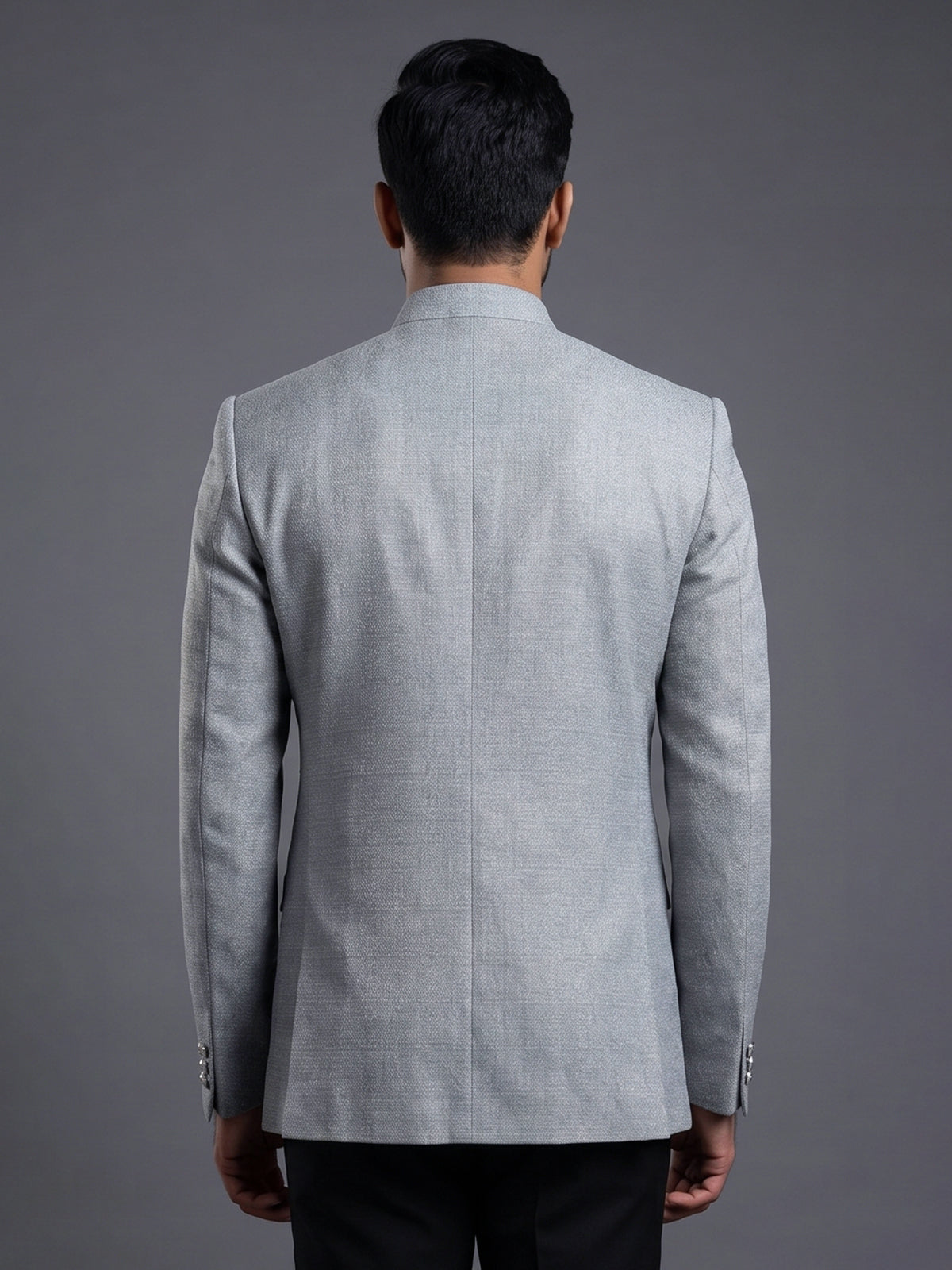 Grey linen silk blazer for reception wear