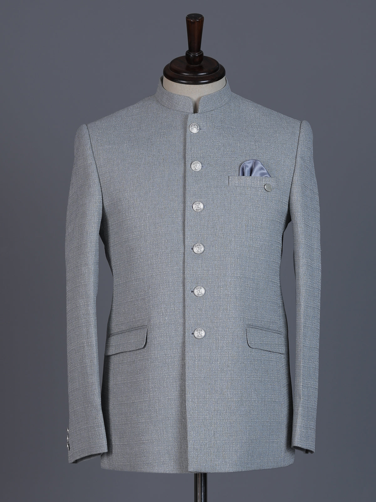 Grey linen silk blazer for reception wear
