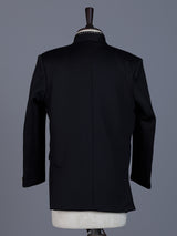 Black polyester viscose jodhpuri suit with brooch