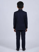 Navy polyester viscose jodhpuri suit with brooch