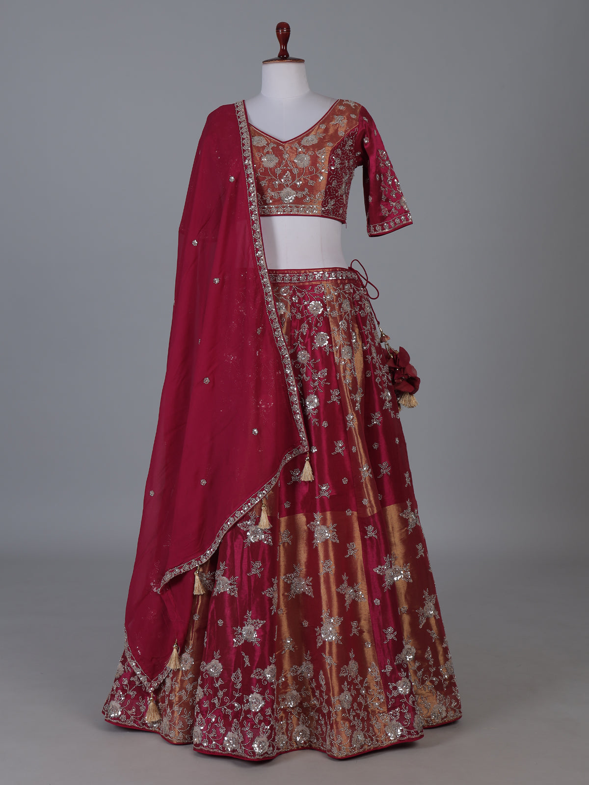 Magenta crepe silk lehenga choli with cutdana highlights