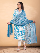Blue cotton kurti set with printed dupatta