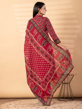 Maroon cotton printed kurti set with dupatta