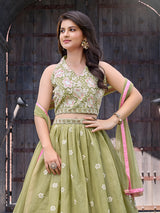 Pista green wedding wear chiffon lehenga choli