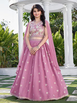 Pink chiffon wedding wear lehenga choli
