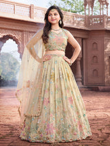 Cream silk wedding wear girls lehenga choli