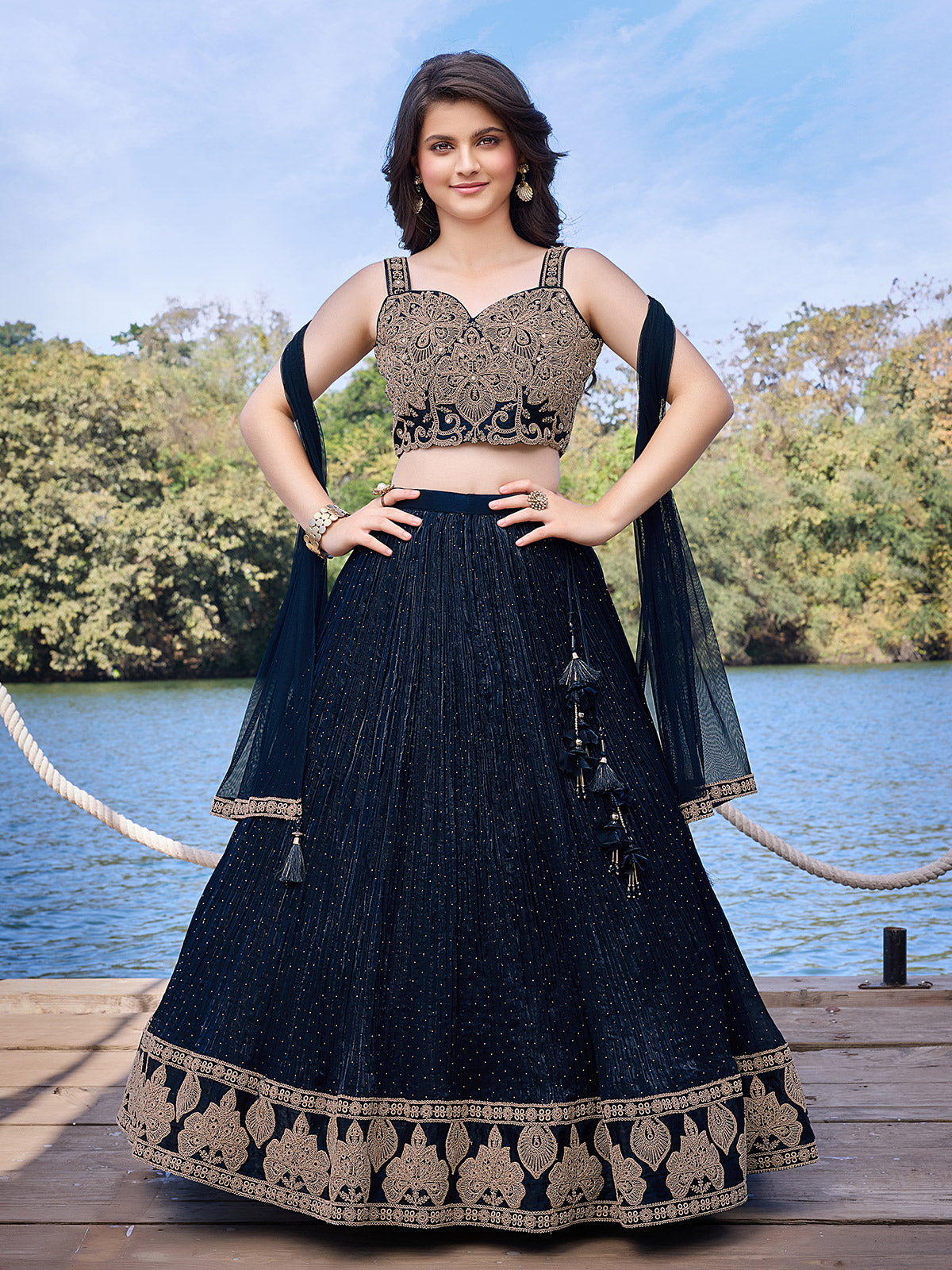Navy reception wear silk lehenga choli