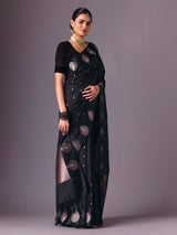 Black semi silk party wear zari work saree