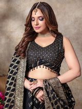 Black silk lehenga choli for wedding celebration