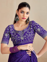 Purple georgette bandhej printed festive saree