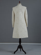 Cream chikankari sherwani with ornate collar detailing