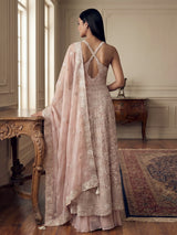 Elegant pink tissue silk palazzo suit with designer detailing