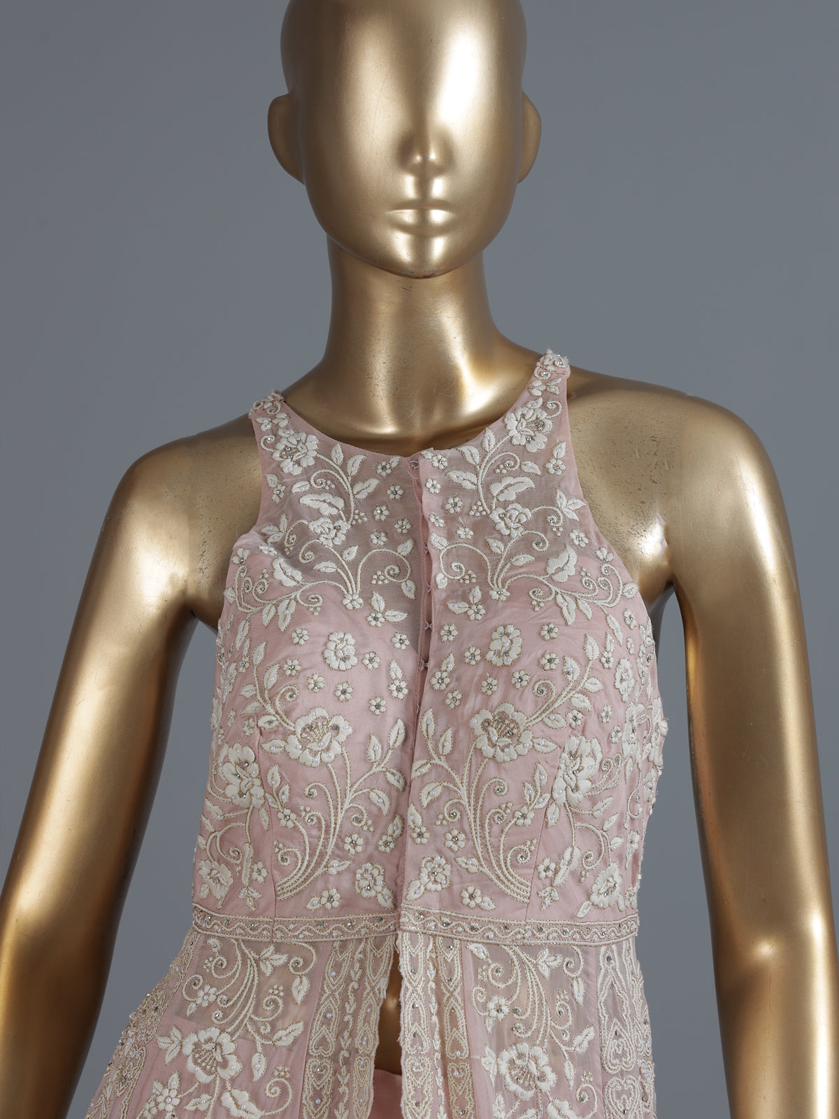 Elegant pink tissue silk palazzo suit with designer detailing