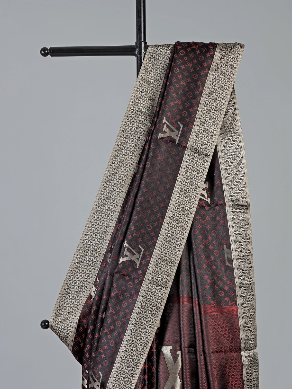 Charcoal black banarasi silk saree with intricate zari work