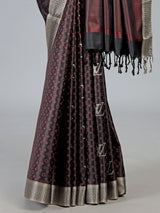 Charcoal black banarasi silk saree with intricate zari work