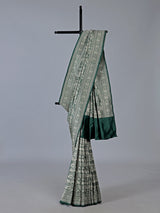 Dark green banarasi silk saree designed for wedding wear