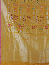 Yellow banarasi silk festive saree enhanced with shimmering zari accents