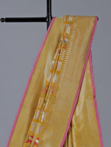 Yellow banarasi silk festive saree enhanced with shimmering zari accents