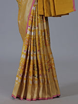 Yellow banarasi silk festive saree enhanced with shimmering zari accents