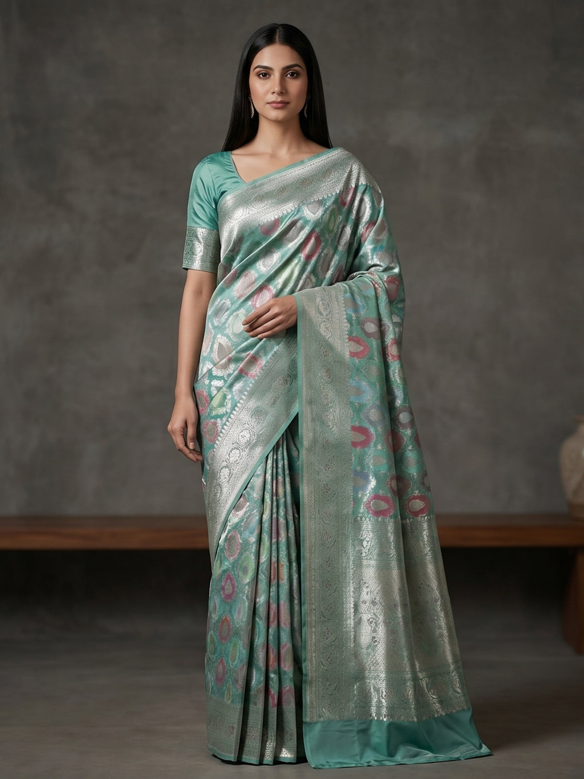 Green banarasi silk saree crafted for festive occasions