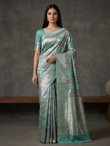 Green banarasi silk saree crafted for festive occasions