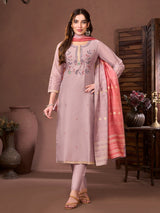 Onion pink silk kurti set with sequin work