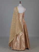 Peach brocade anarkali suit with zardosi zari elegance