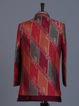 Maroon silk blend indowestern suit with zari detailing