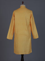 Yellow printed kurta suit in cotton silk for haldi