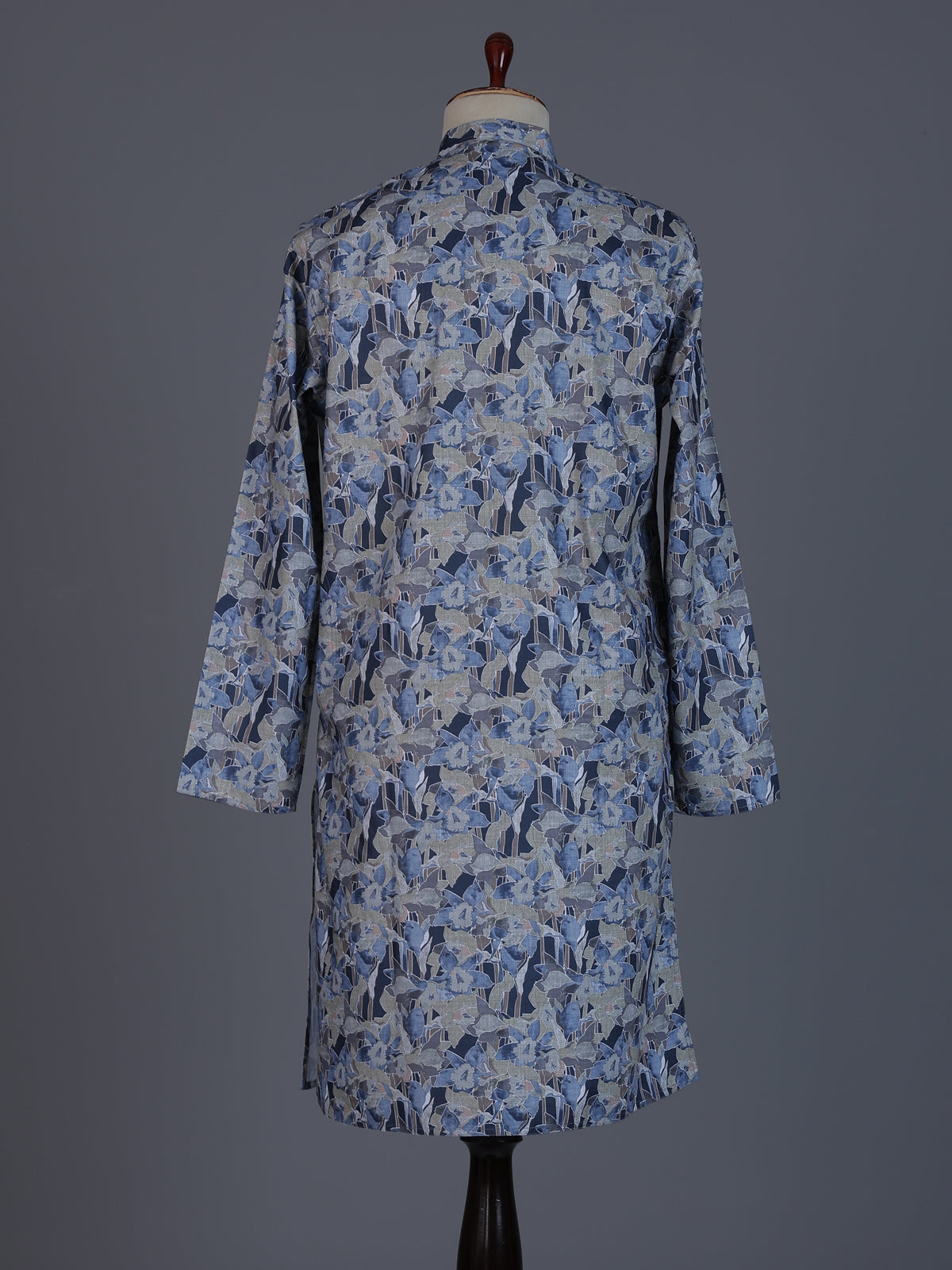 Grey and blue printed cotton kurta suit