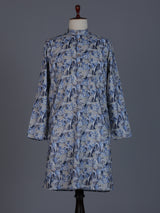 Grey and blue printed cotton kurta suit