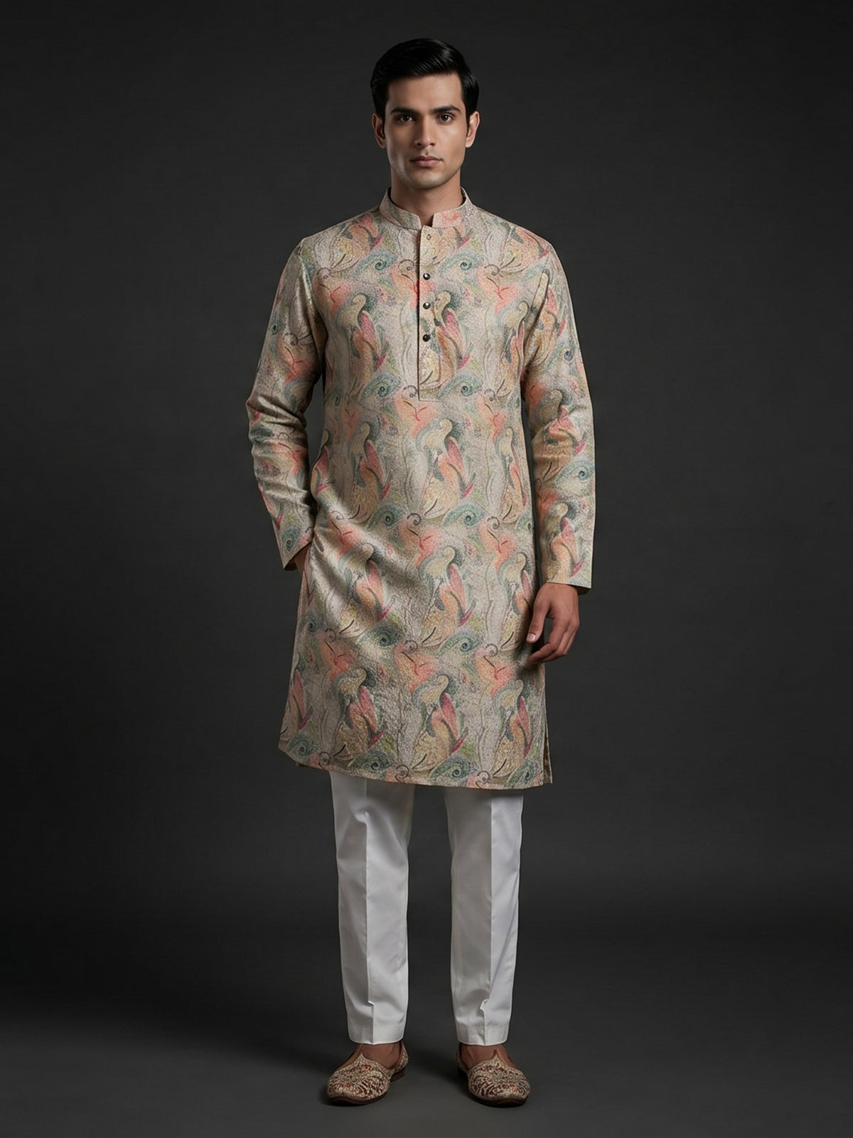 Multicolor printed jacquard kurta suit