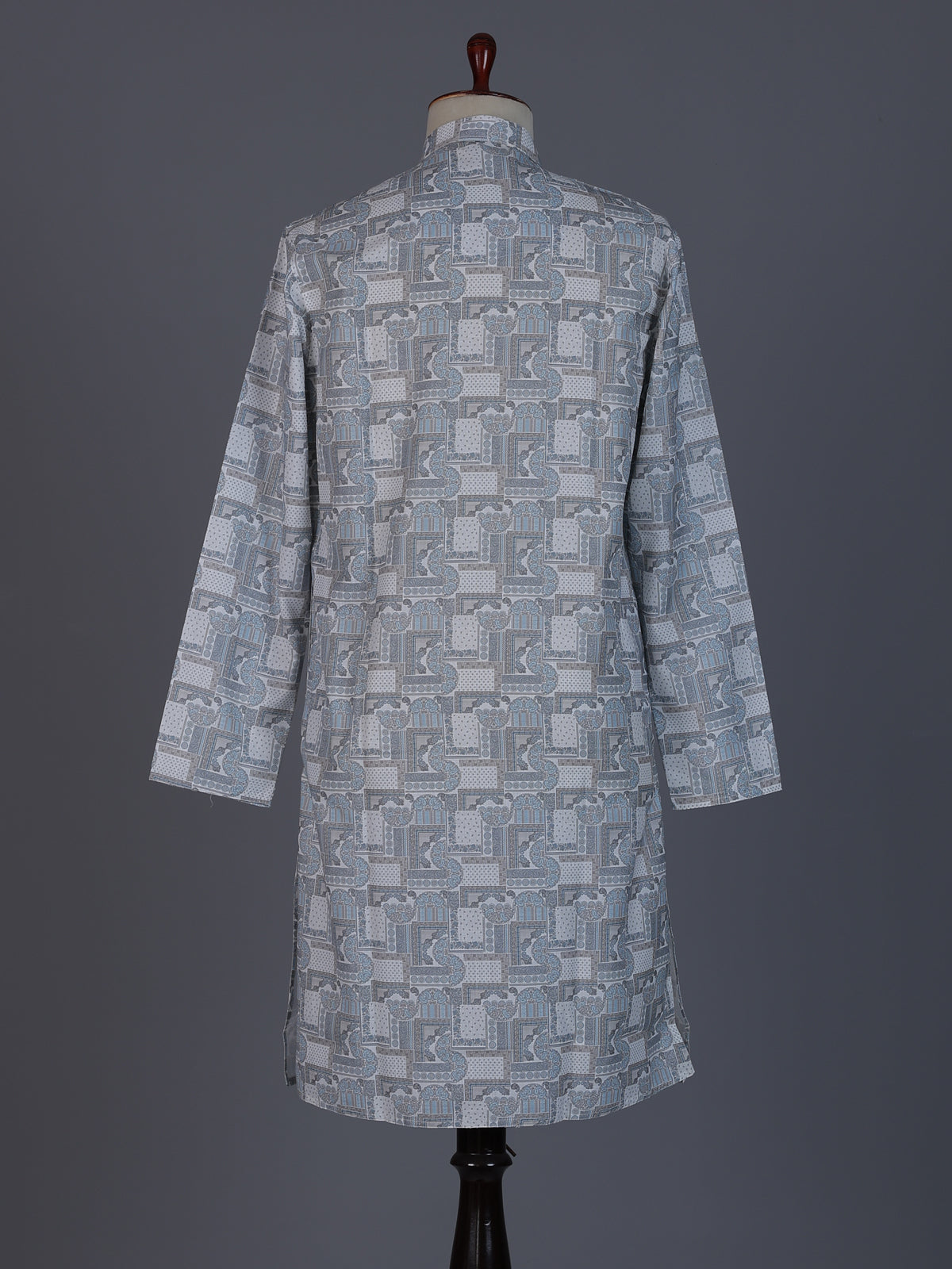 Grey printed cotton silk kurta suit for men