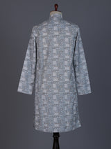Grey printed cotton silk kurta suit for men