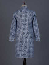 Stone blue cotton silk kurta suit with print