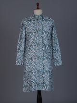 Blue cotton silk printed kurta suit for festivals
