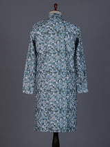 Blue cotton silk printed kurta suit for festivals