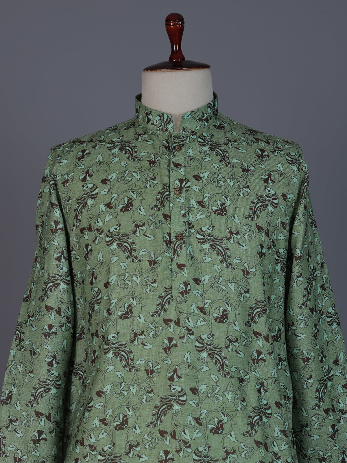 Green festive printed kurta suit in cotton
