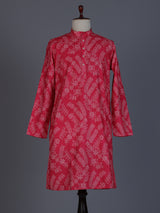 Red cotton festive wear printed kurta suit for men