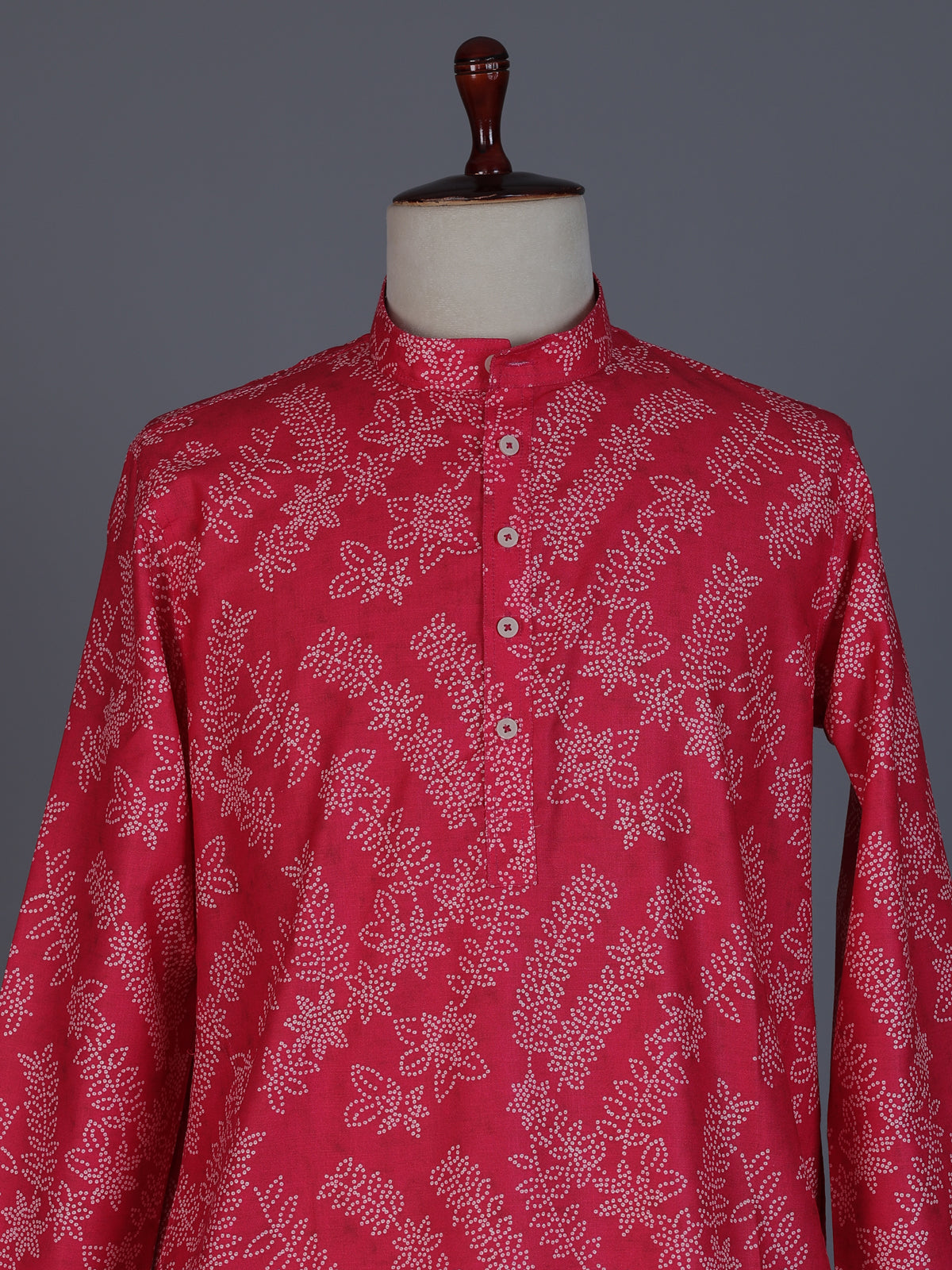 Red cotton festive wear printed kurta suit for men