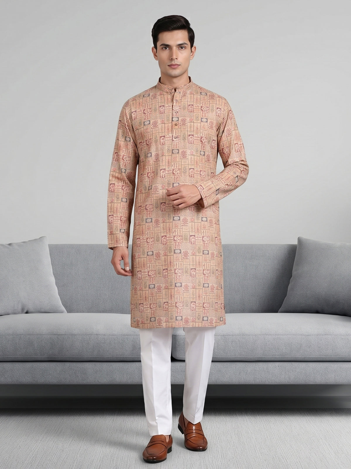 Light brown festive wear kurta suit in linen