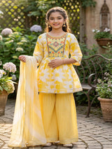 Yellow cotton sharara suit with festive embellishments
