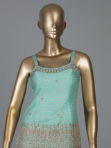 Aqua blue crepe silk palazzo suit with mirror work