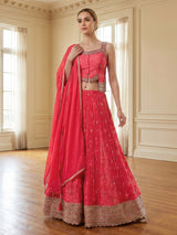 Pink silk designer palazzo suit with detailed work