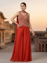 Orange satin silk palazzo suit with heavy embellishments