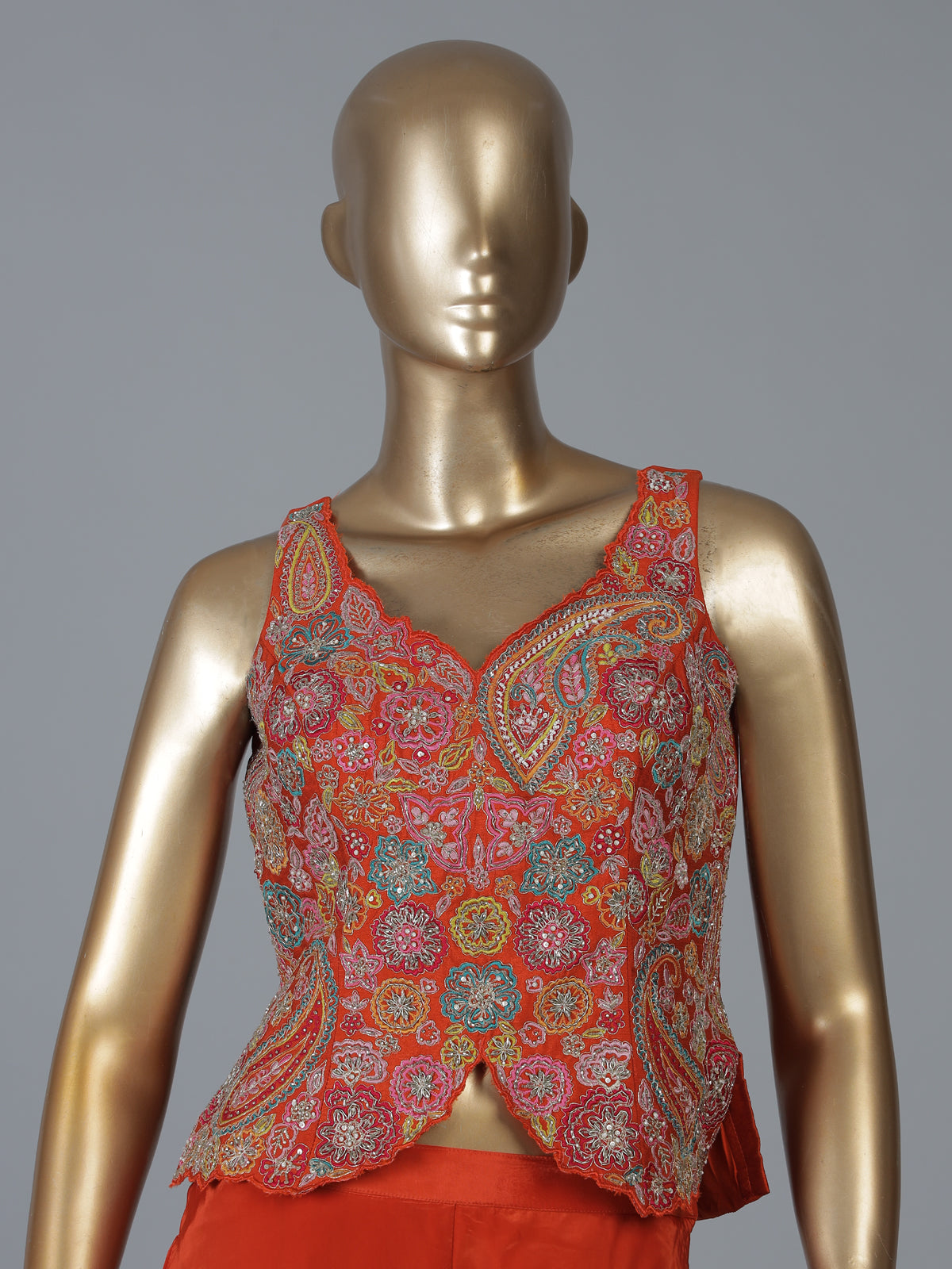 Orange satin silk palazzo suit with heavy embellishments
