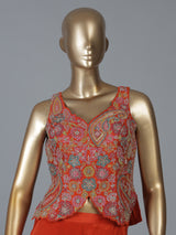 Orange satin silk palazzo suit with heavy embellishments