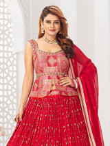 Red georgette designer lehenga choli with dupatta