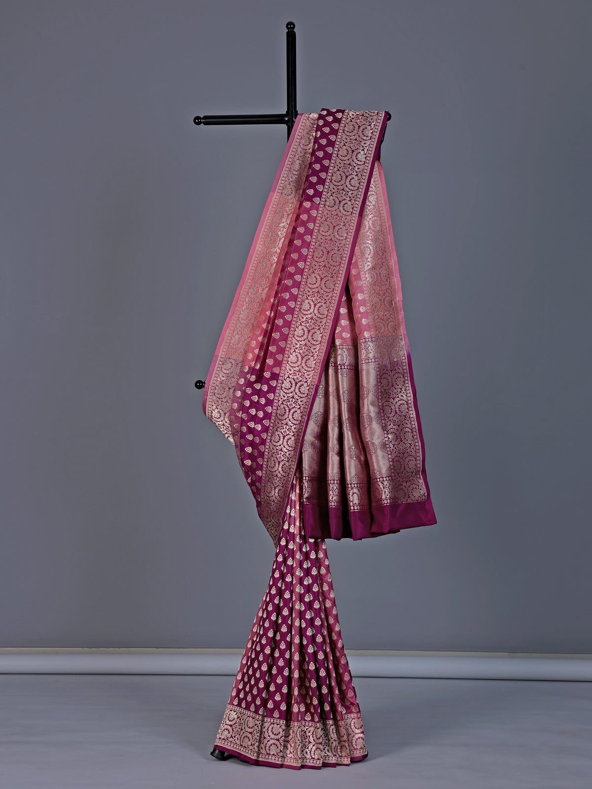 Purple pink shaded banarasi silk saree with zari butti