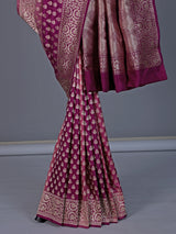 Purple pink shaded banarasi silk saree with zari butti